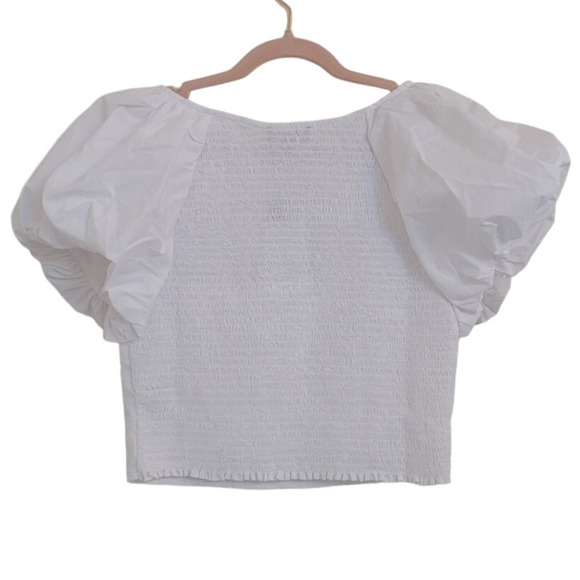 NWT J.Crew 100 % Cotton Puff Sleeve White Crop Top Blouse 2 - Picture 4 of 5